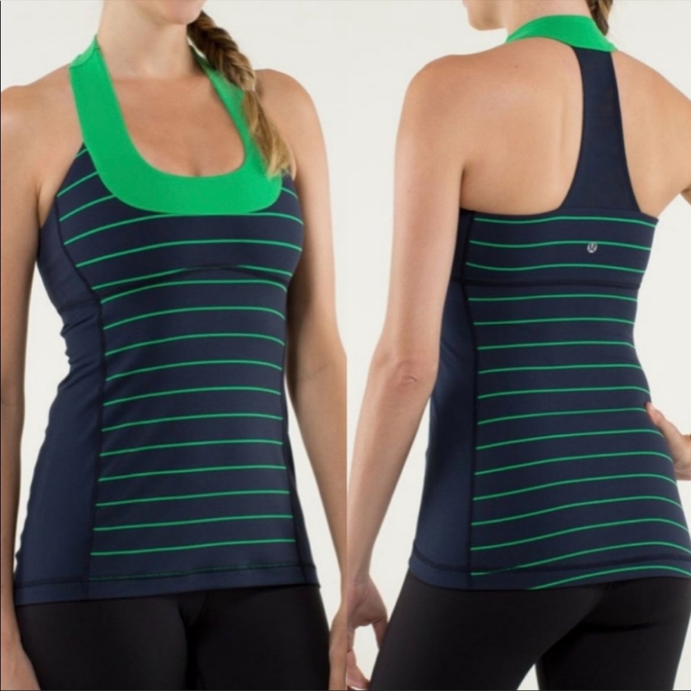 Lululemon Navy & Green Striped Racerback Tank Top. Womens size 4.